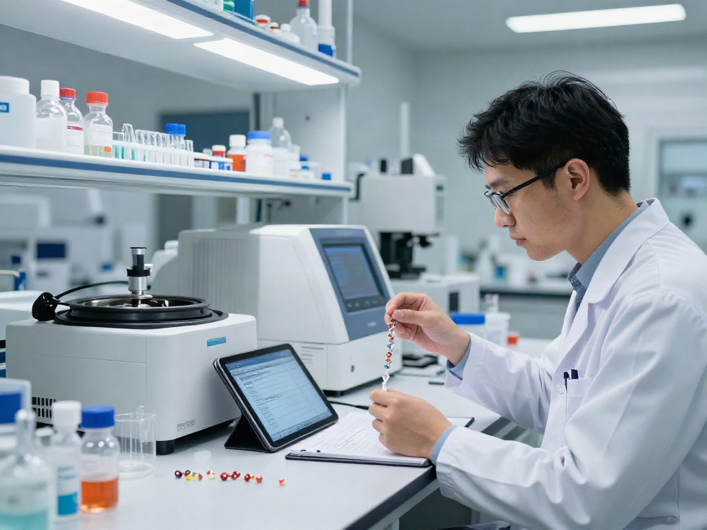 Retatrutide Canada research environment with lab scientist analyzing peptide samples.
