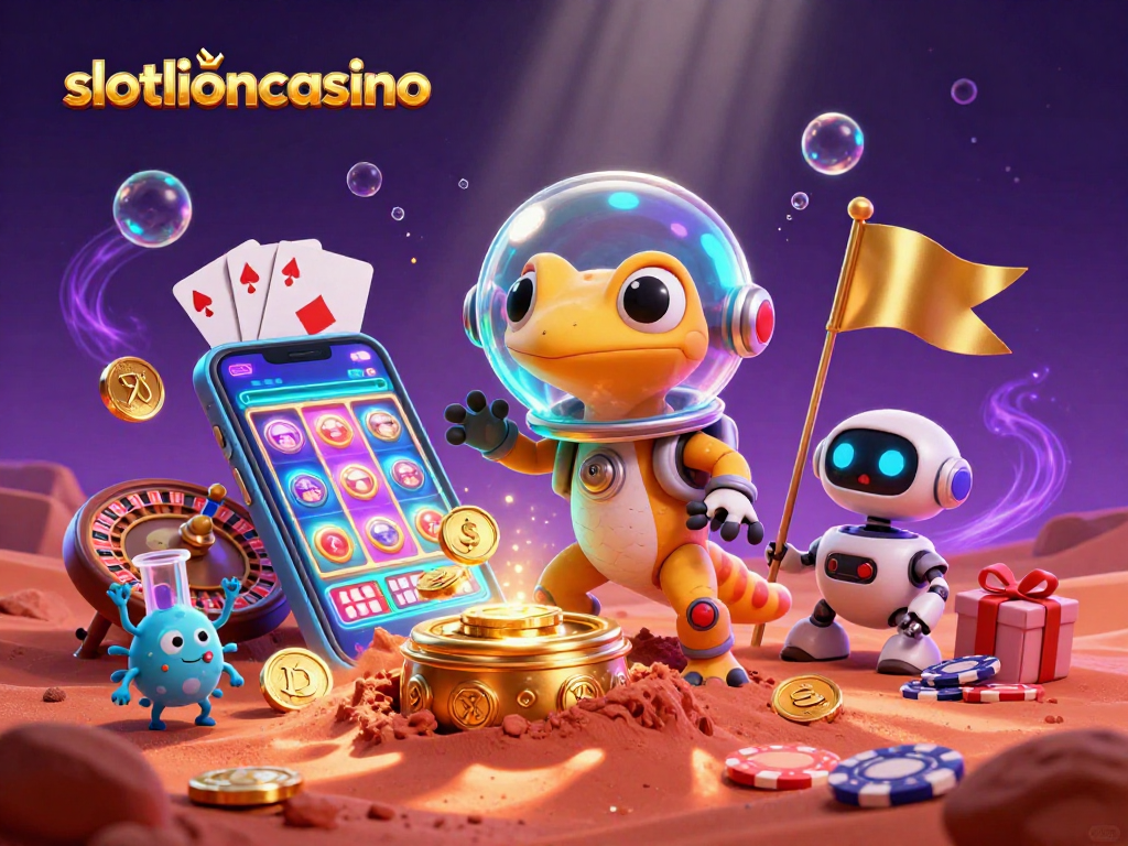 Experience thrilling wins with slotlioncasino's vibrant casino adventure illustrated on Mars.