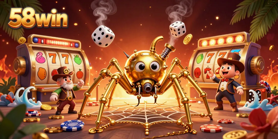 Engage with thrilling 58win gameplay amid a steampunk spider's web of fortunes.