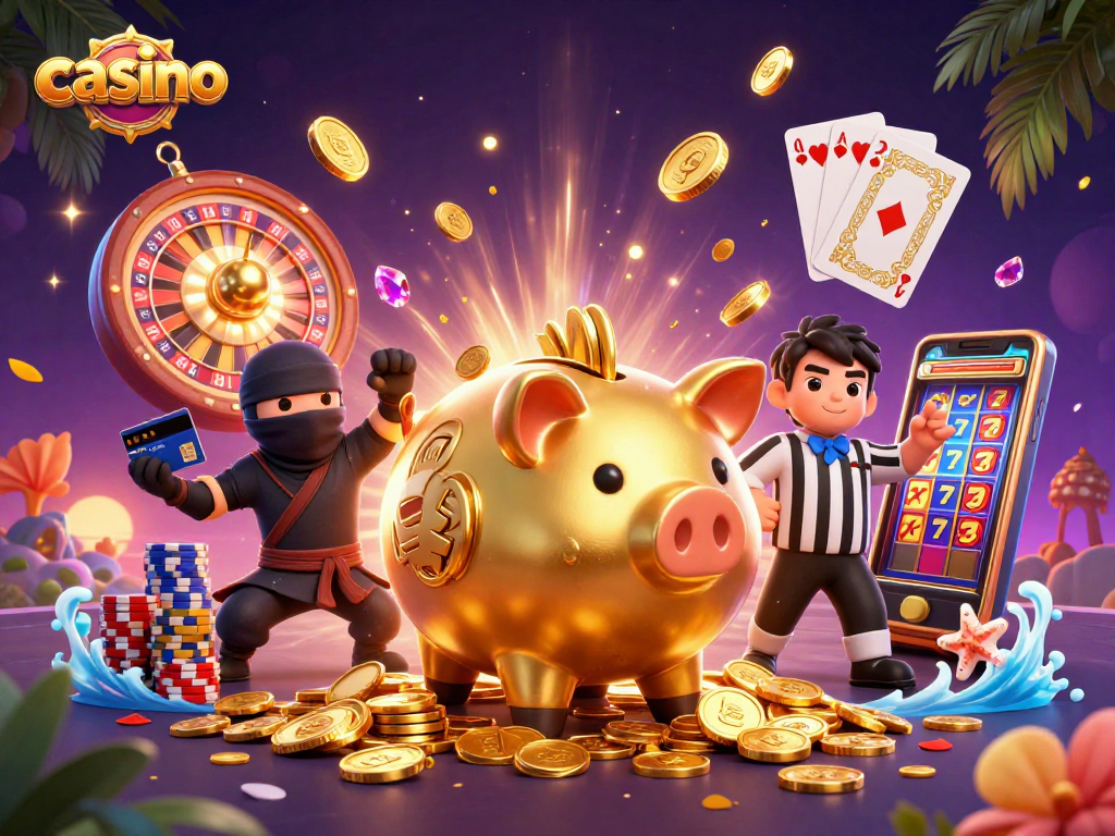 Experience thrilling casino action with dynamic characters and sparkling elements in a vibrant, engaging scene.