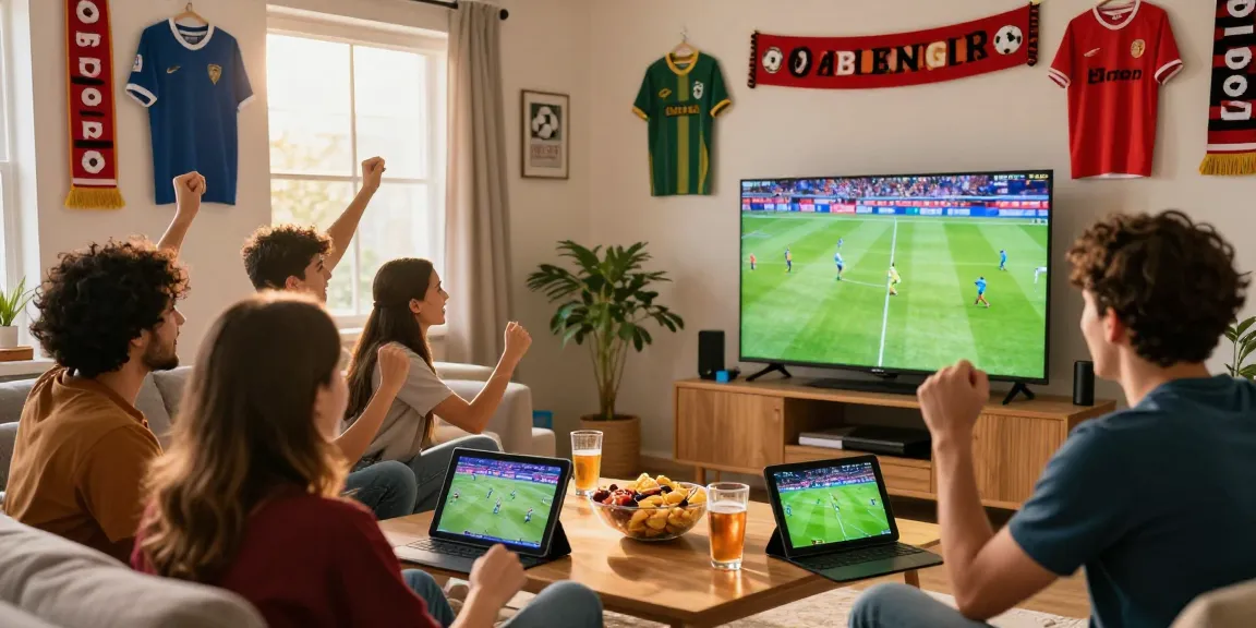 Exciting moment at Kèo Bóng Đá Hôm Nay with friends cheering for football while checking live betting odds.