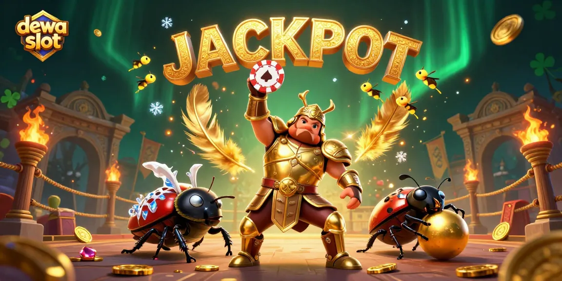 Slot jackpot menarik di Dewa Slot dengan tokoh serangga beraksi meraih kemenangan.