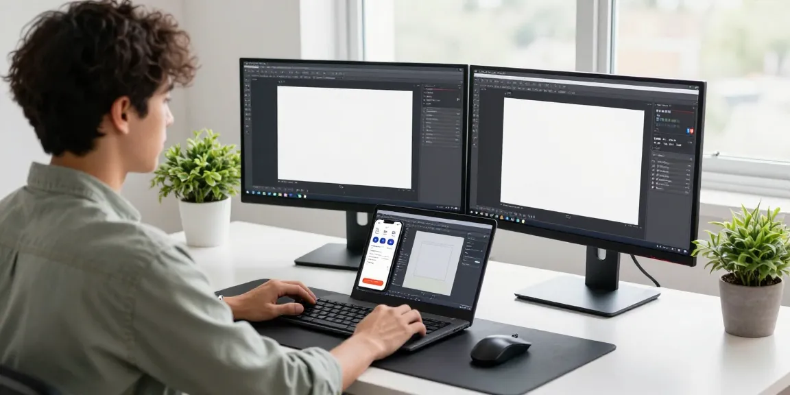 Screenshot software download scene with a developer at a modern desk, highlighting 截图软件下载 for increased productivity and design.