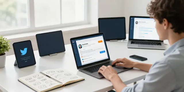 AI Twitter posts generator in an engaging workspace with vibrant digital tools.