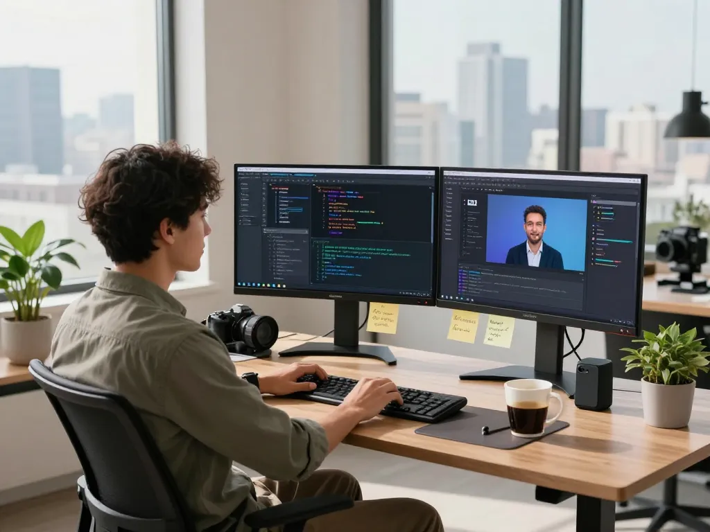 Engaged developer immersed in CrushOn AI chat interface in a modern workspace