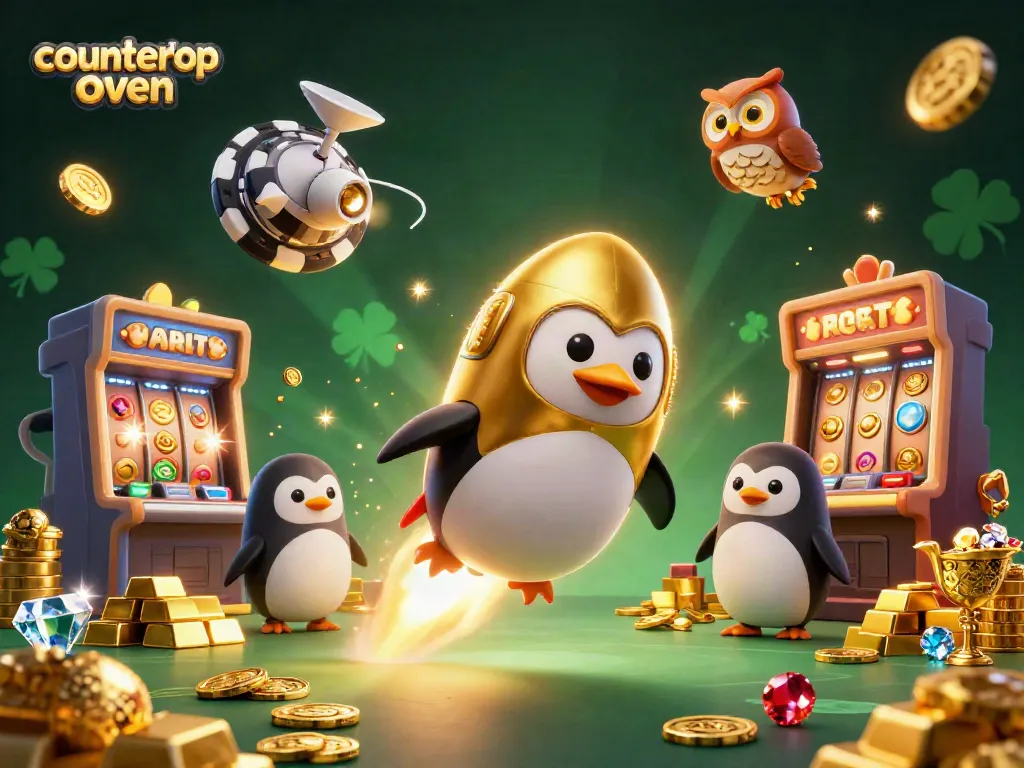 Win big with countertop oven promotions in a vibrant casino scene bursting with gold.
