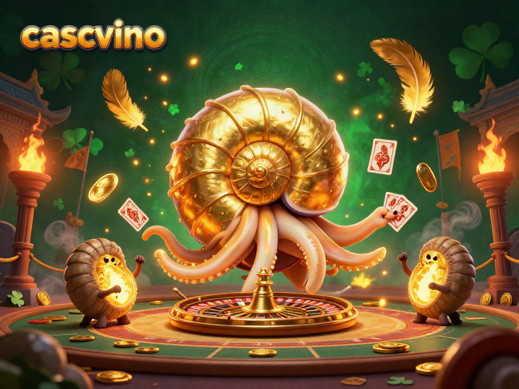Experience the vibrant world of casvvino casino with a majestic nautilus roulette wheel and glowing ammonites.