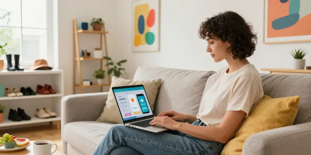 Browsing the kakobuy list in a trendy living room setting with lifestyle products.