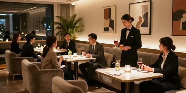 강남 타이밍의 고급스러운 공간에서 비즈니스 미팅을 하는 모습