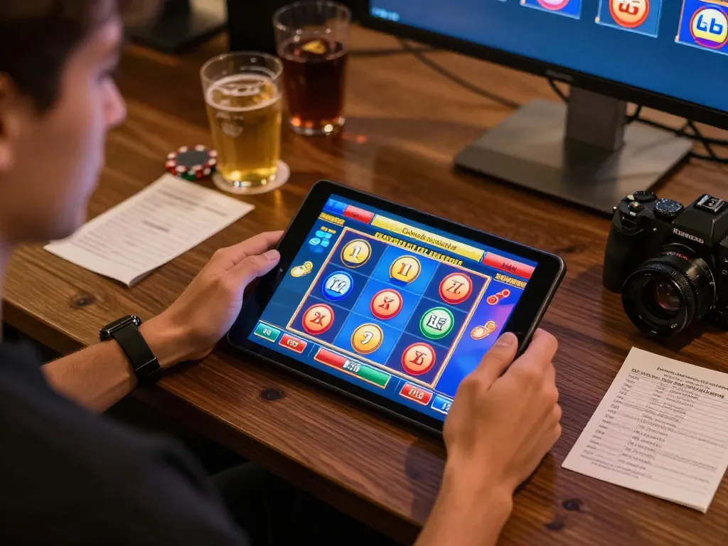 Engaging in captivating slot gameplay on a tablet in a cozy home setting.