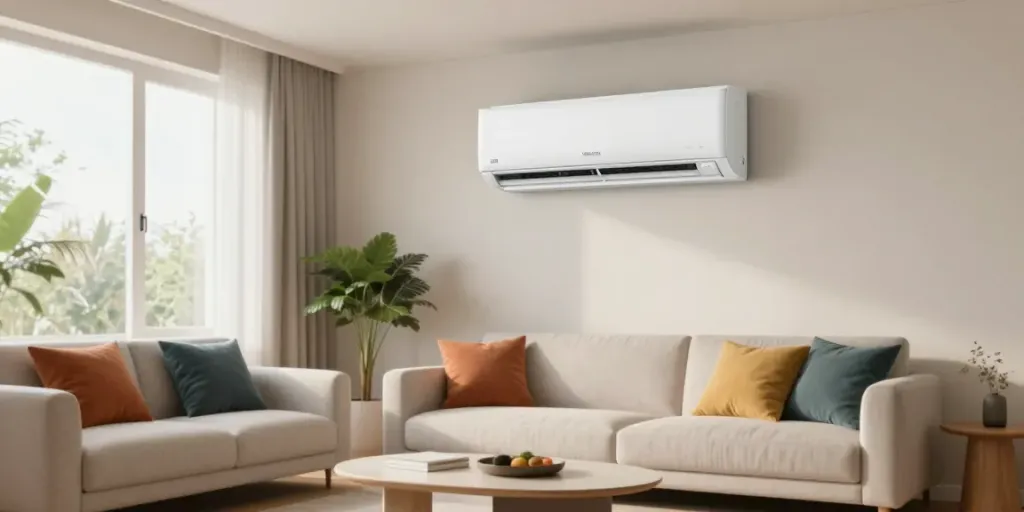 18k btu mini split unit in a stylish living room enhancing comfort and aesthetics