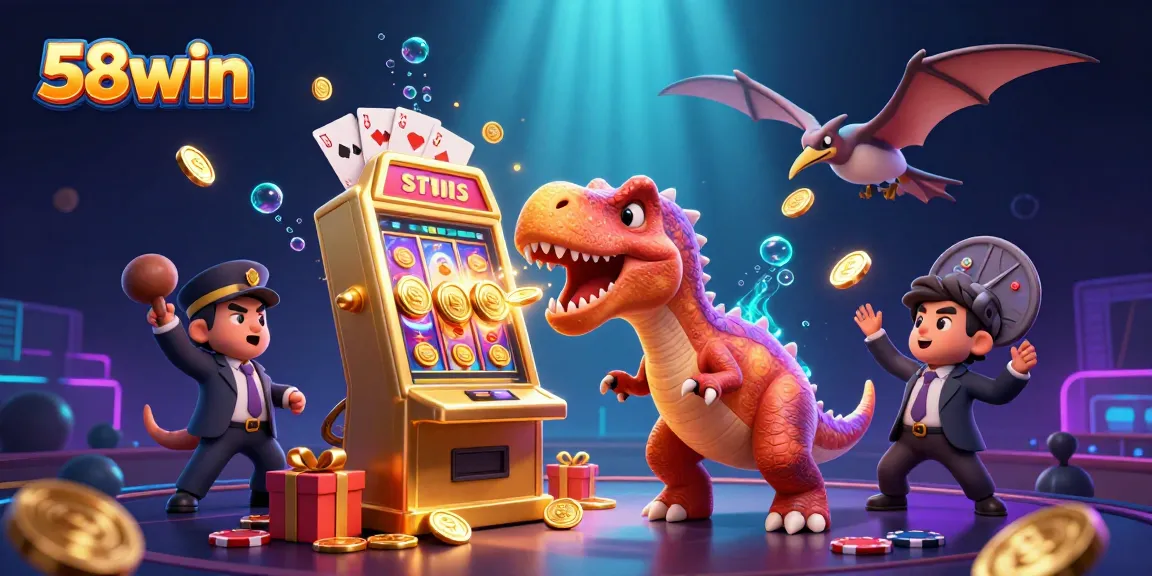 Experience the excitement of 58win as characters interact with a jackpot scene in a vibrant casino.