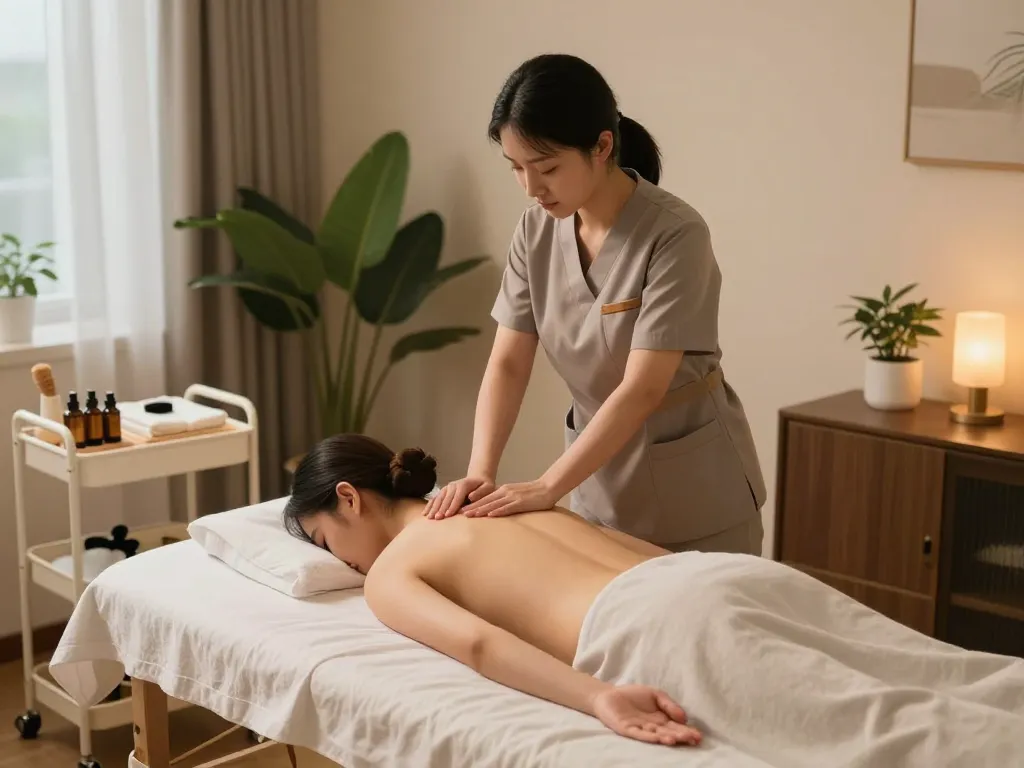 출장안마 services being provided by a skilled therapist in a peaceful home setting.
