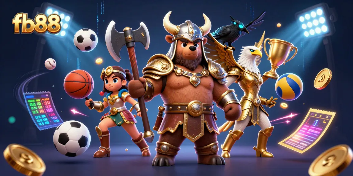 Engage with fb88 sports betting illustrated by a Viking bear and Valkyrie in action.