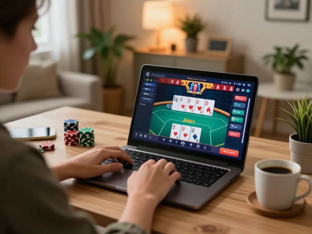 Player enjoying online poker at O8 casino with dynamic interface and strategic gameplay