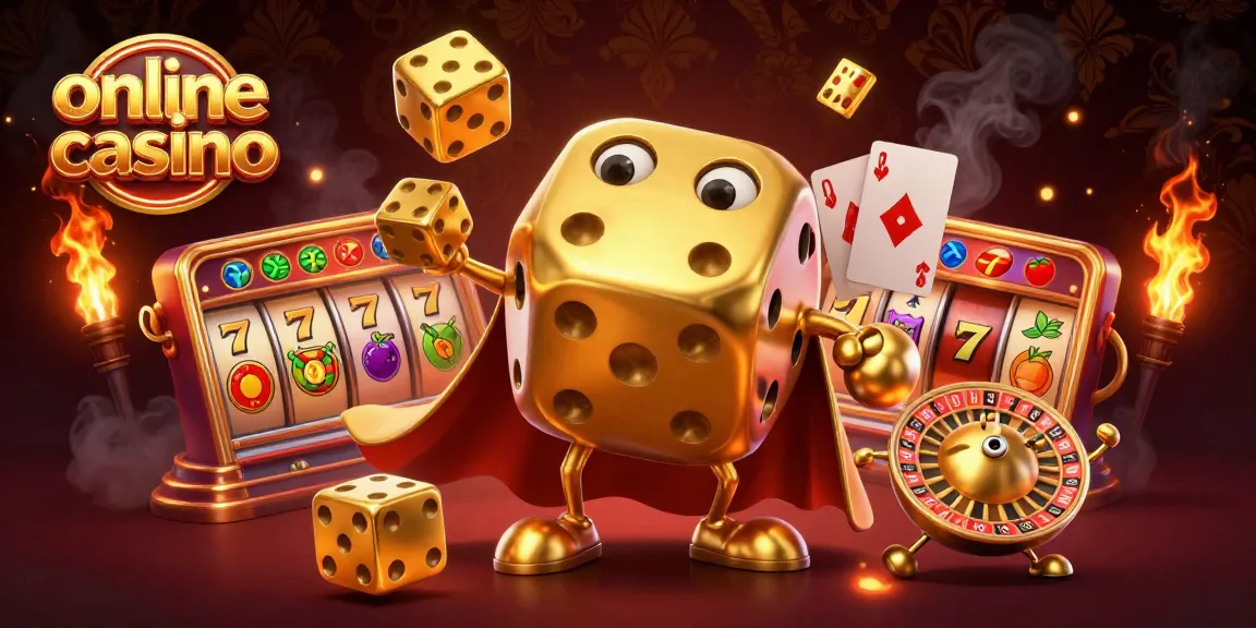 Engage with top online casino excitement as a golden dice golem juggles slots and jackpots.