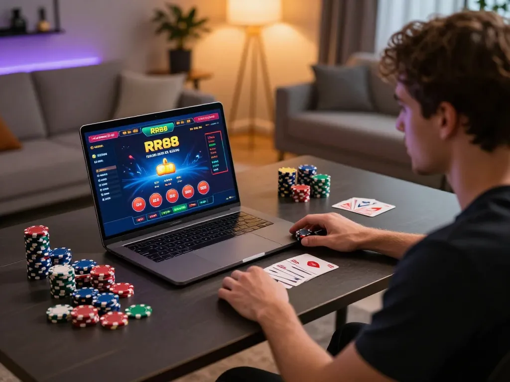 Player engaging with the RR88 online casino interface, preparing to place a bet with excitement.