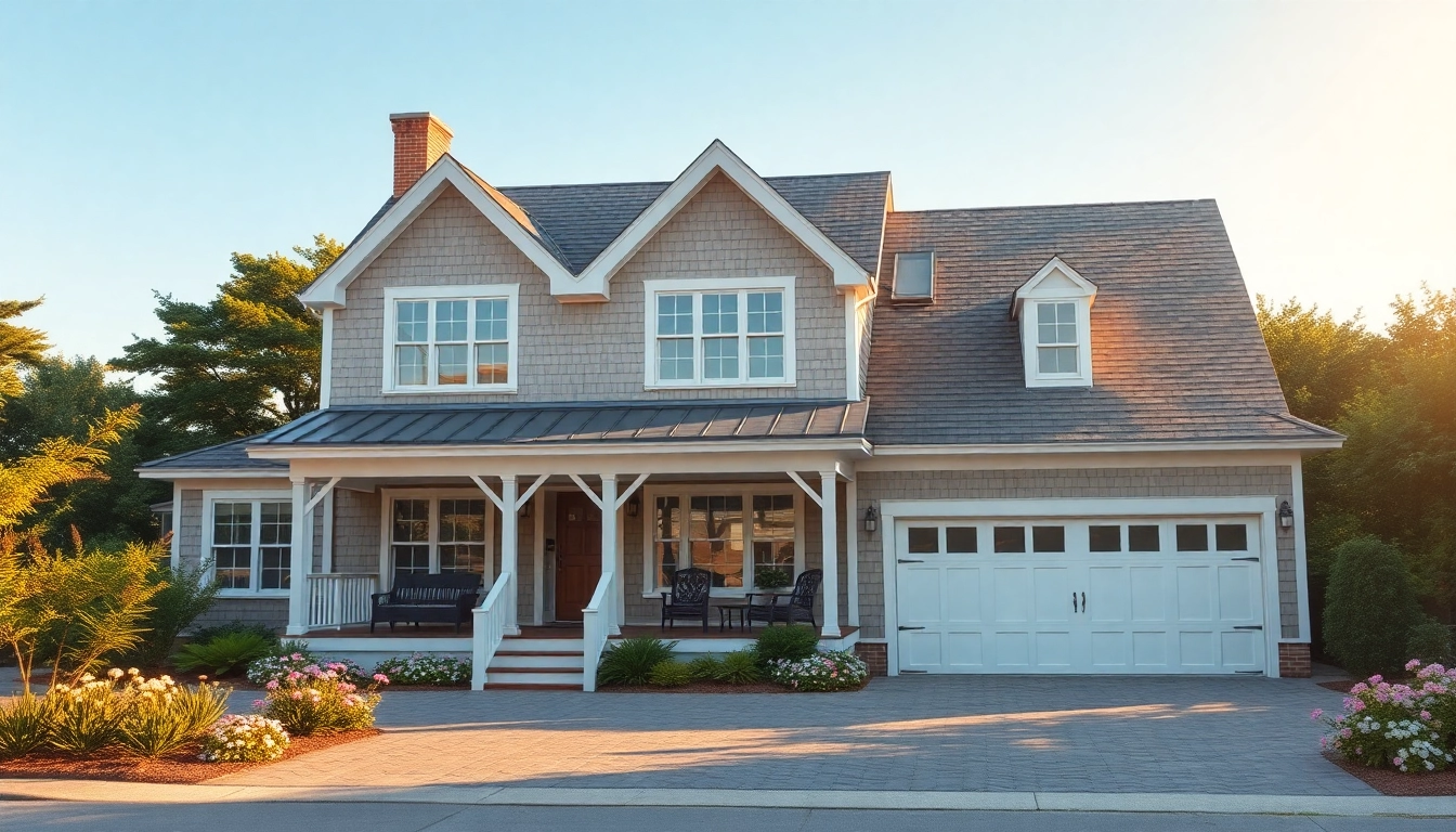 Showcasing beautiful cape cod homes with a charming attached garage and coastal greenery.
