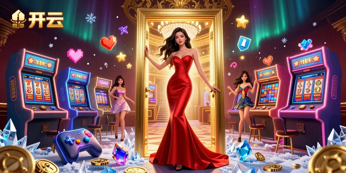 体验在开云的刺激，VIP赌场门口场景，充满生动的街机游戏和令人惊叹的视觉效果。