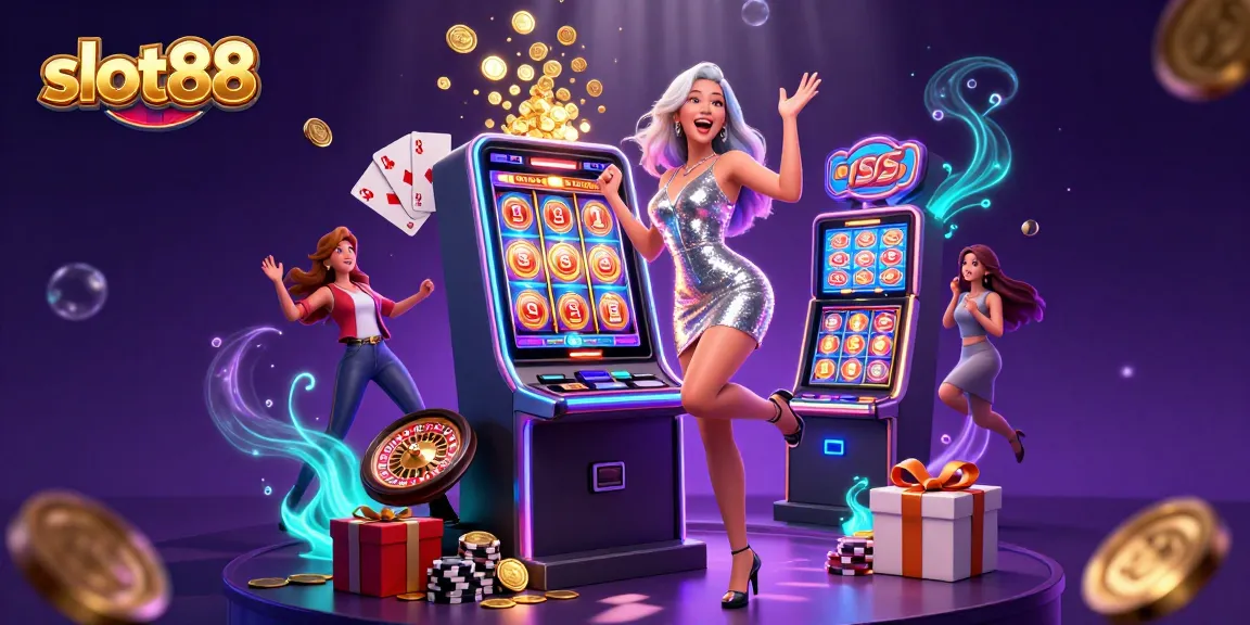Experience excitement with slot88 as golden coins erupt from a jackpot-winning slot machine.