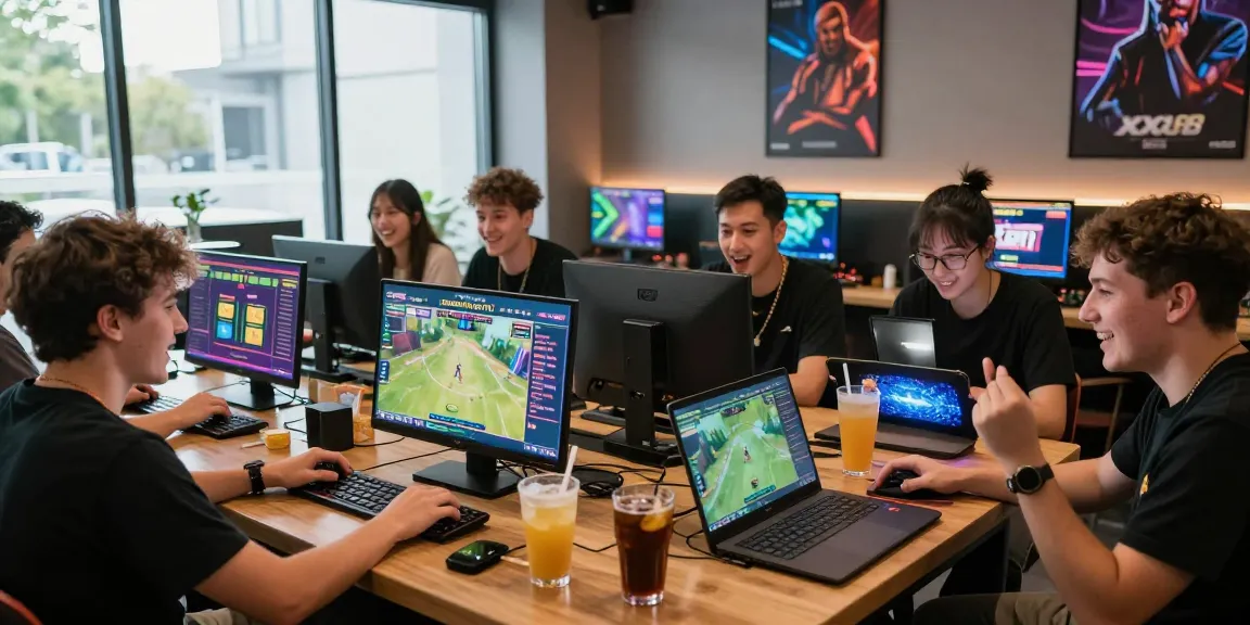 Exciting gaming experience at https://xx88.se.net/ with friends exploring online betting options in a vibrant lounge