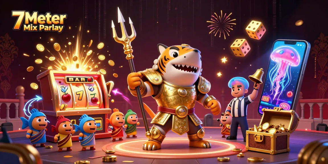 Engage in winning strategies with the 7Meter Mix Parlay in a vivid casino scene.