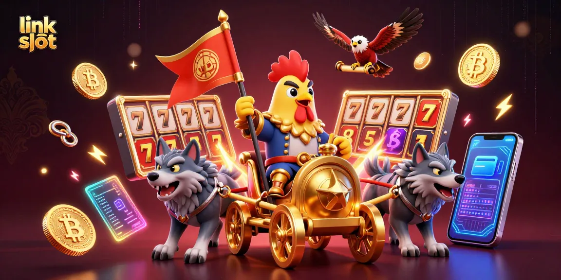 Engage with the thrilling experience of link slot gameplay showcasing slot reels and a dynamic casino atmosphere.