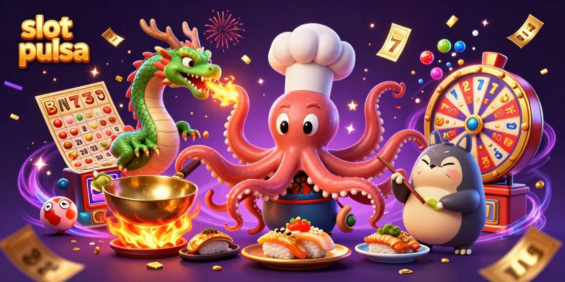 Menangkan jackpot slot pulsa dengan fitur permainan menarik dalam ilustrasi 3D yang penuh warna.