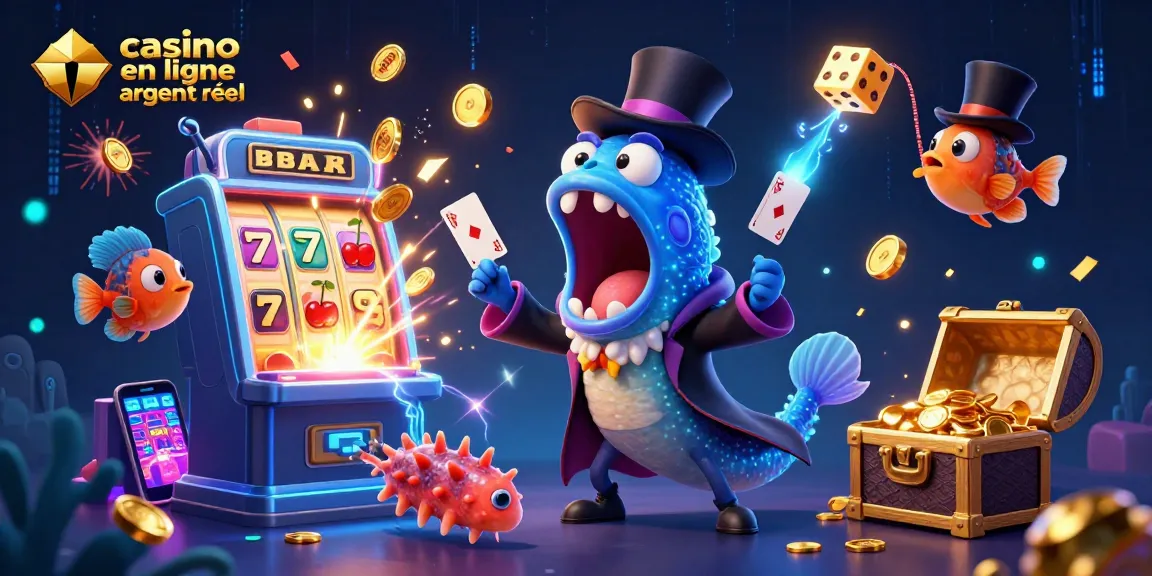 Jouez au casino en ligne argent réel avec une illustration d'un plongeur profond en magie et des jeux.