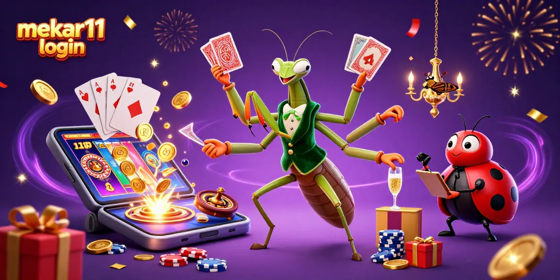 Join the excitement with mekar11 login in this vibrant 3D casino scene, filled with action and gaming elements.