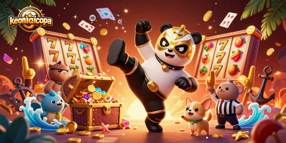 Engage with keonhacaicopa's thrilling slot action featuring a lively panda and animal spectators.