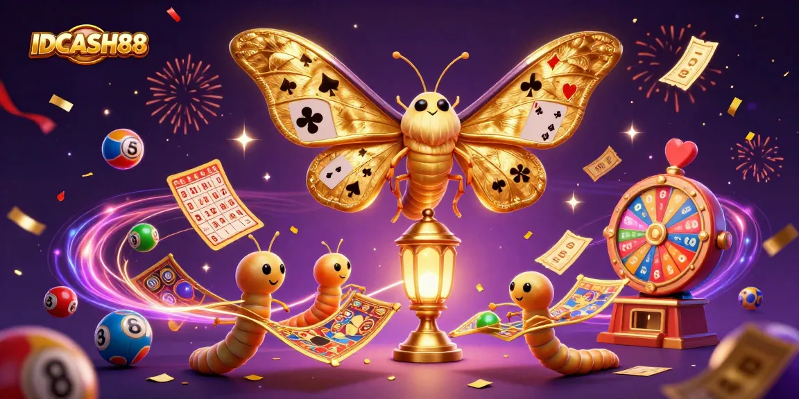 Engage with IDCASH88 in a vibrant 3D illustration showcasing dynamic casino elements and enchanting characters.