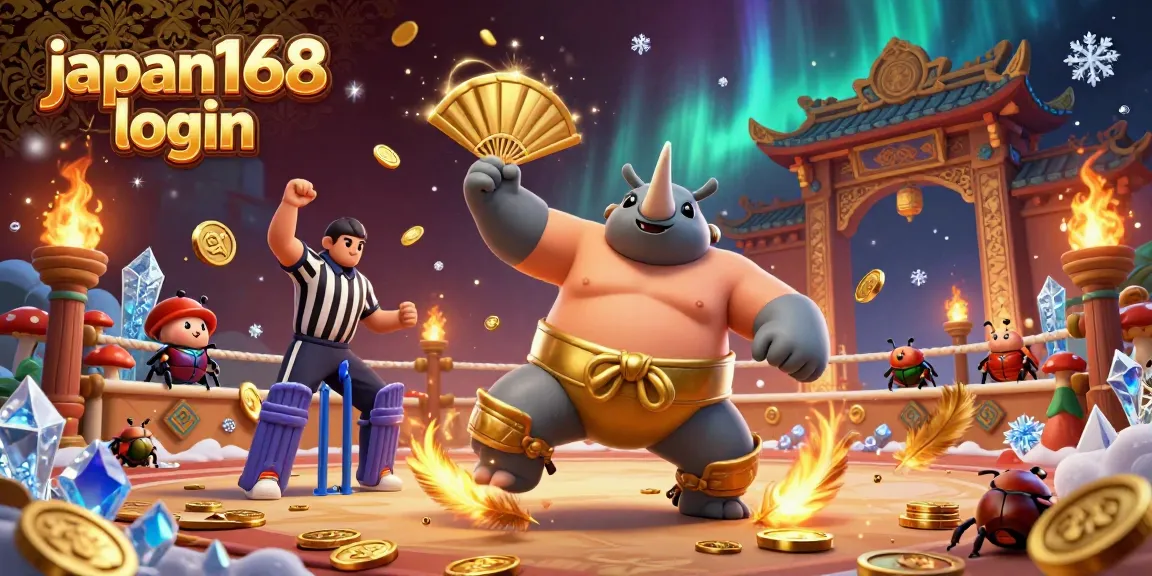 Join the action with japan168 login as a rhinoceros beetle sumo champion sends coins flying in a thrilling arcade scene.
