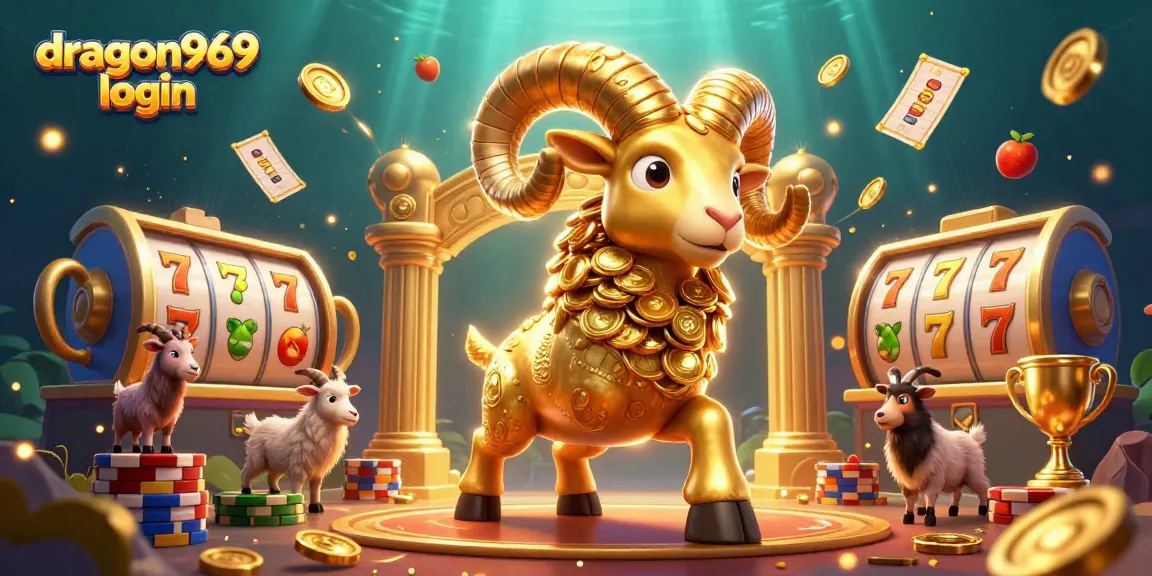 Engage with dragon969 login featuring a vibrant 3D scene of a golden ram charging while surrounded by jackpot symbols and vibrant casino elements.