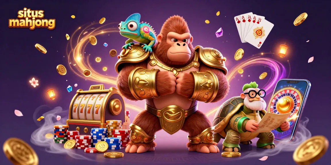 Experience the excitement of situs mahjong with colorful slot machines and a dynamic 3D gambling scene.