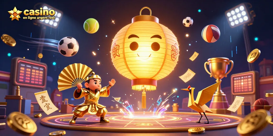 Casino en ligne argent réel avec des éléments dynamiques et des personnages inspirants flottants dans un environnement animé.
