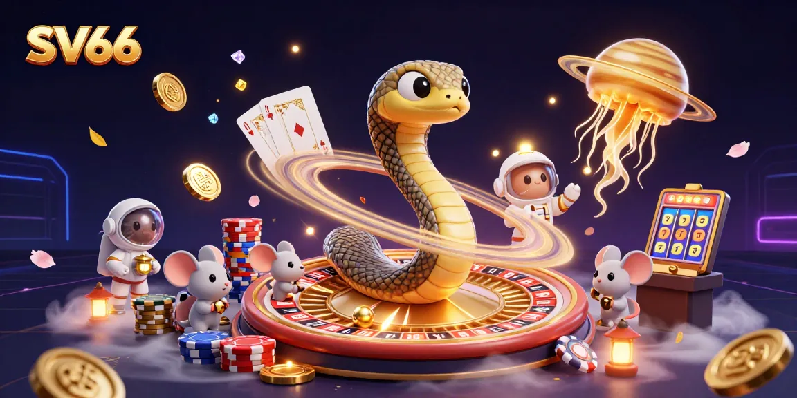 Experience thrilling bets at SV66 with a dynamic 3D casino scene featuring unique characters and casino elements.