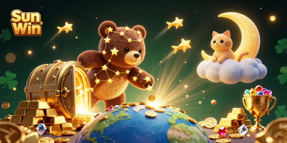 Experience the thrill of gambling at Sun Win with a vibrant illustration of treasures and excitement.