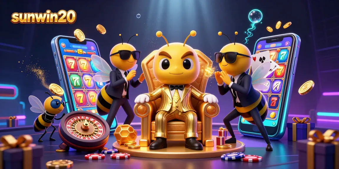 Engage with sunwin20's colorful slot game featuring a bumblebee mob boss in a casino throne.