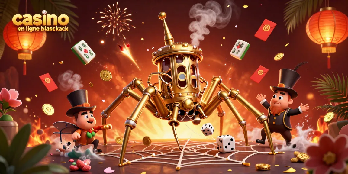 Profitez de l'expérience immersive de casino en ligne blackjack avec une araignée dorée et des éléments de jeu