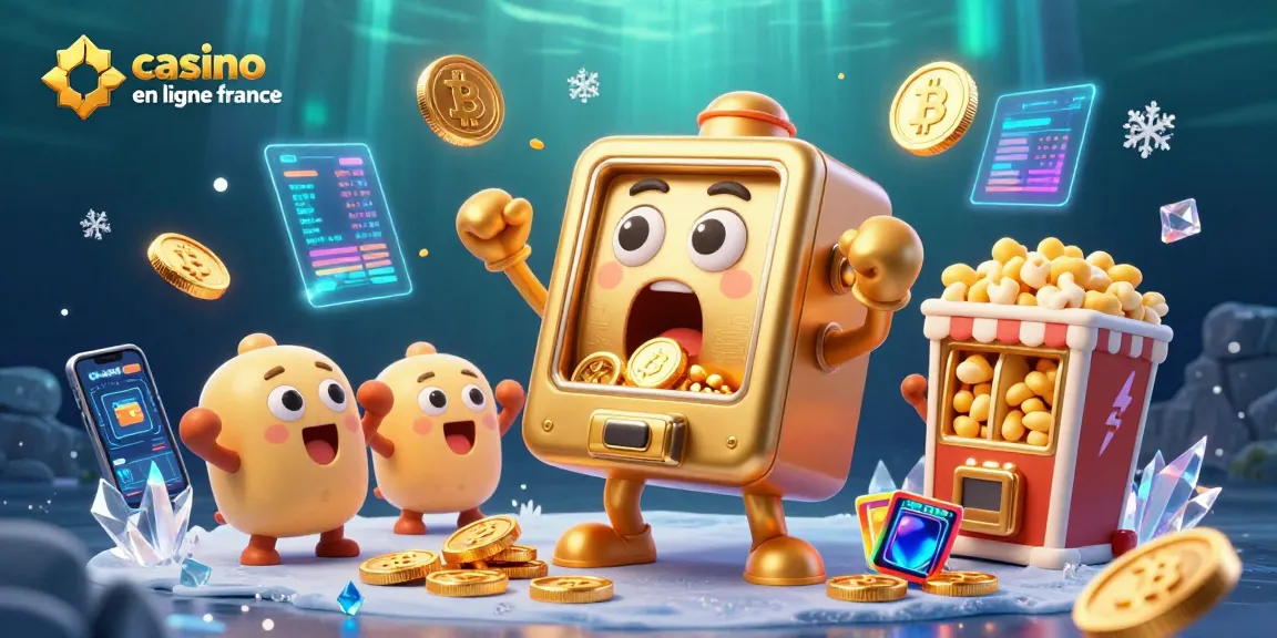 Gagnez avec le casino en ligne France : illustration 3D d'une machine à sous frappant un jackpot avec des pièces d'or.