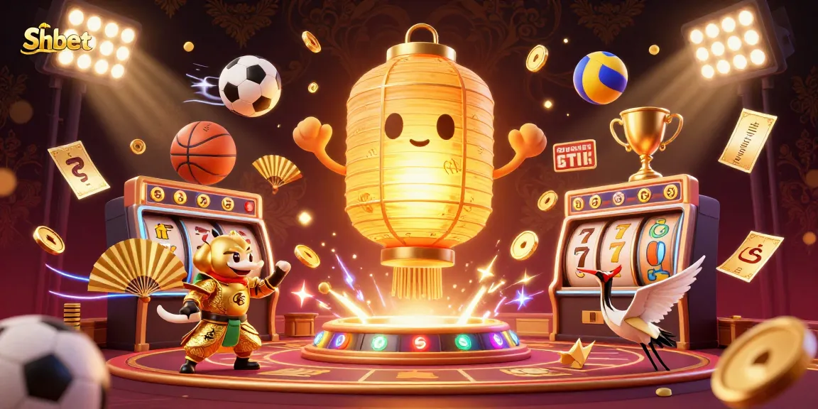 Experience thrills at Shbet with golden lantern spirits and dynamic slot reels in a vibrant casino setting.