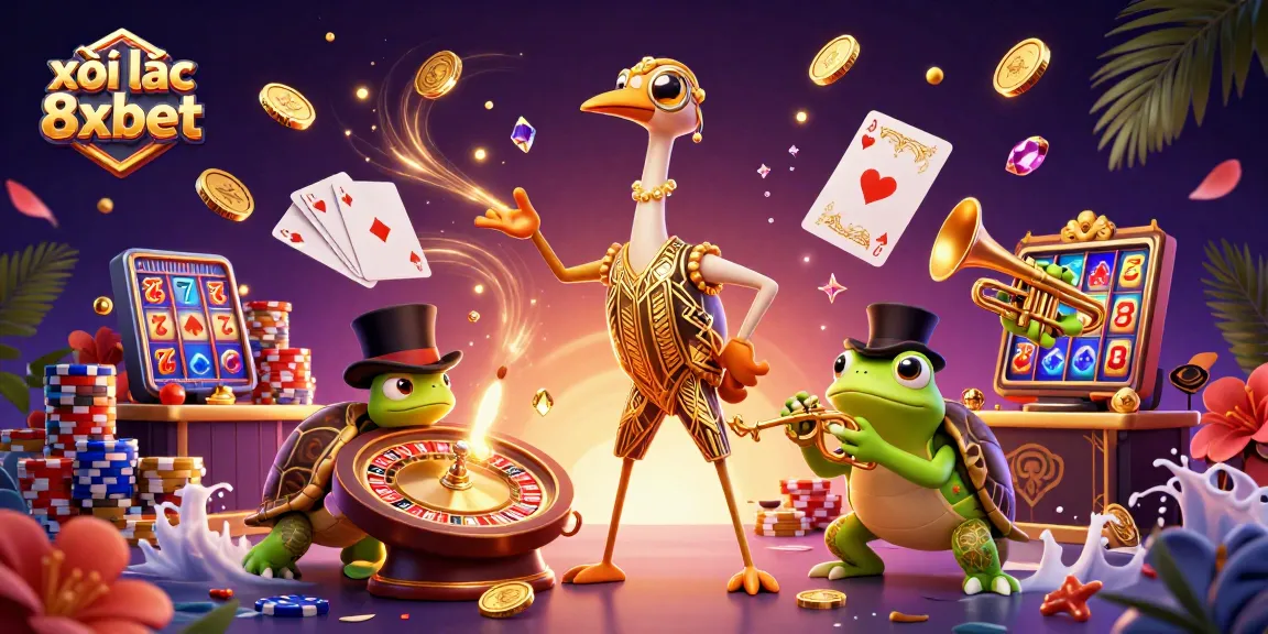 Experience excitement at xôi lạc 8xbet with a vibrant 3D casino scene featuring golden coins and a roulette wheel.