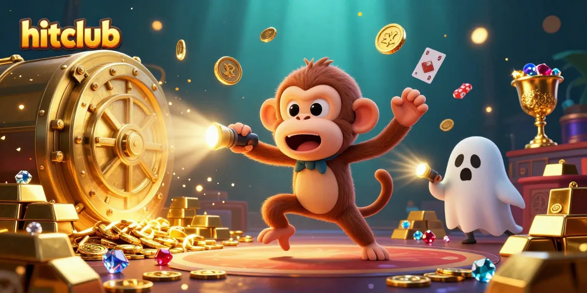 Experience thrilling gameplay at hitclub with a mischievous monkey juggling coins amidst a shimmering casino.