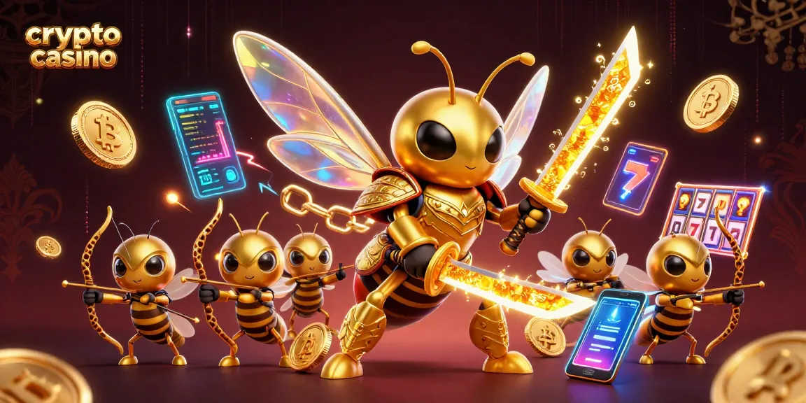 Jouez au crypto casino avec un hornet en armure de samouraï et des pièces de Bitcoin et Ethereum.