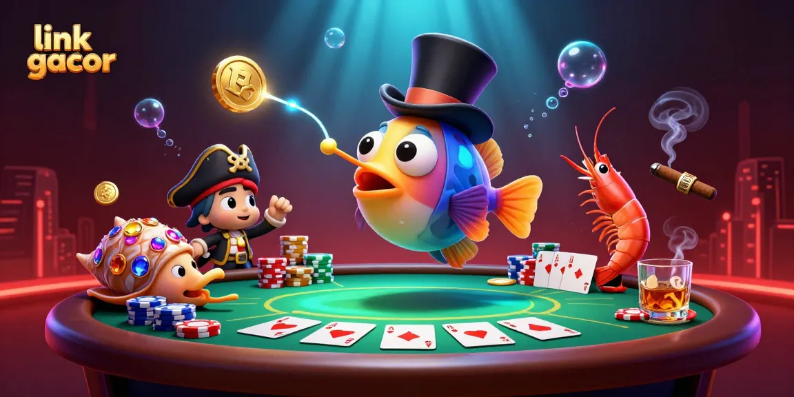 Attract golden coins in a vibrant underwater scene featuring link gacor characters and poker elements.